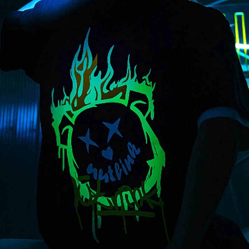 Cute2cartoonmer New Fashion Luminous Short Sleeve Tshirt Men Tshirts with Logo Custom Logo Printed Unisex Knitted 100% Cotton