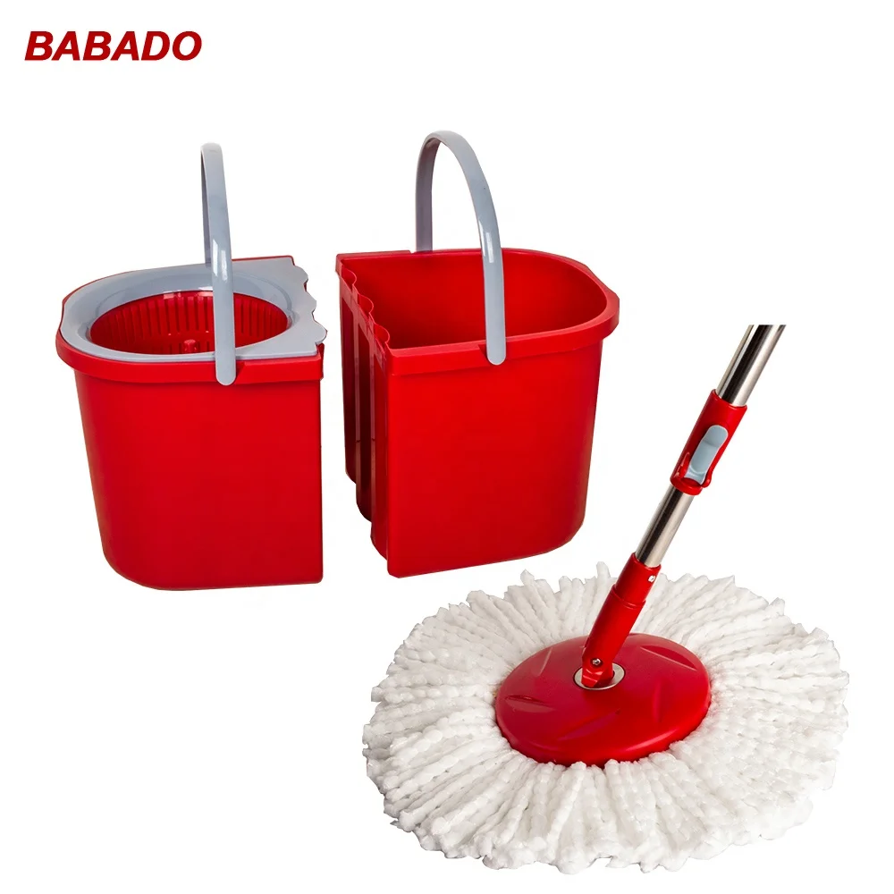 BABADO round microfiber head refill floor cleaning 360 degree rotate twin buckets spin mop set with 2 stacked buckets