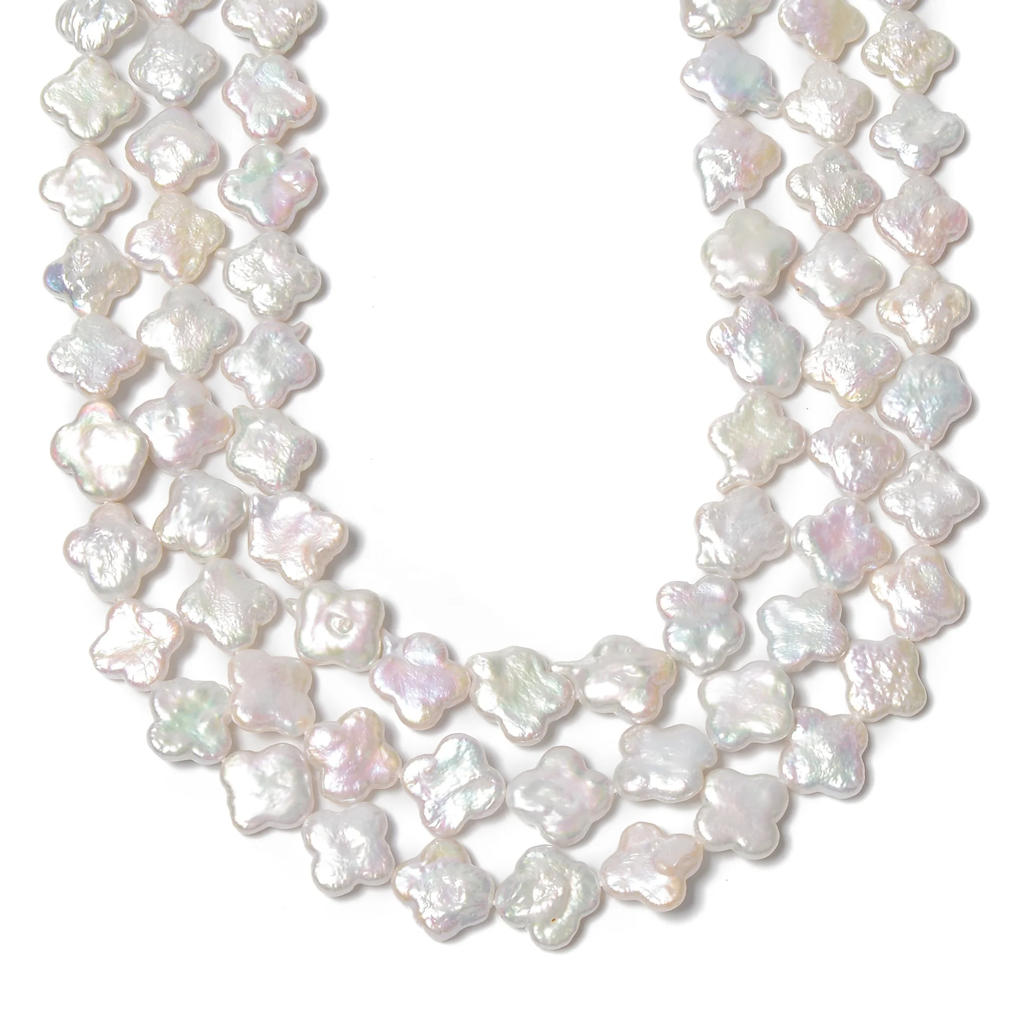 Natural White Freshwater Pearls Strands String Four Leaf Clover Shape Loose Beads for Jewelry Necklace Pendant Making 13-14mm