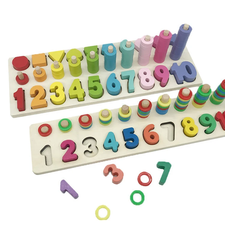Early Childhood Education Rainbow Donut Matching Board Educational Aids rompecabezas Wooden Number Shape Logarithmic Board