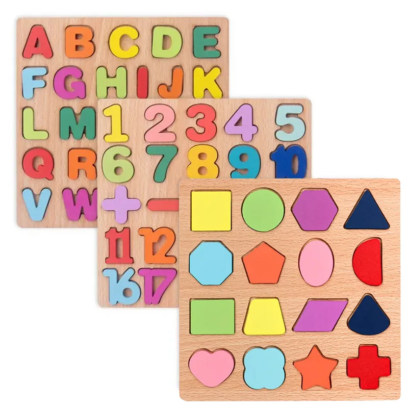 Hot Sell Wooden board alphabet number kids Montessori 3D learning puzzle early educational activity boards toys