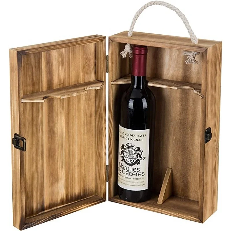 Dark Torched Wood Double Bottle Gift Boxes bordeaux gift box in wood