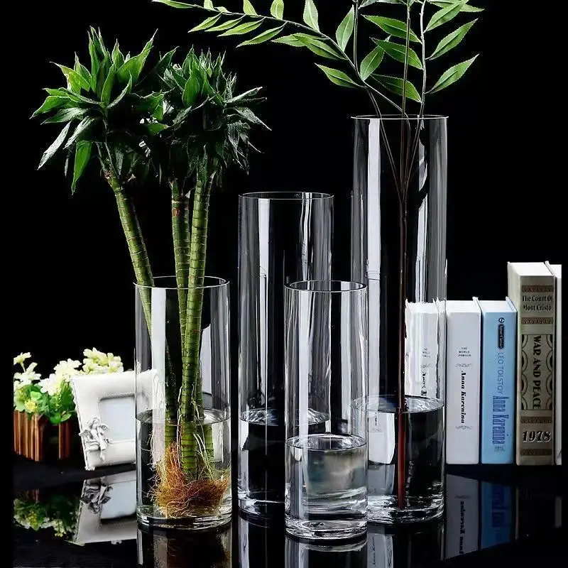 Floor-standing large straight glass vase wholesale rich horse drunken wood soft decorations wedding flower shop ornaments
