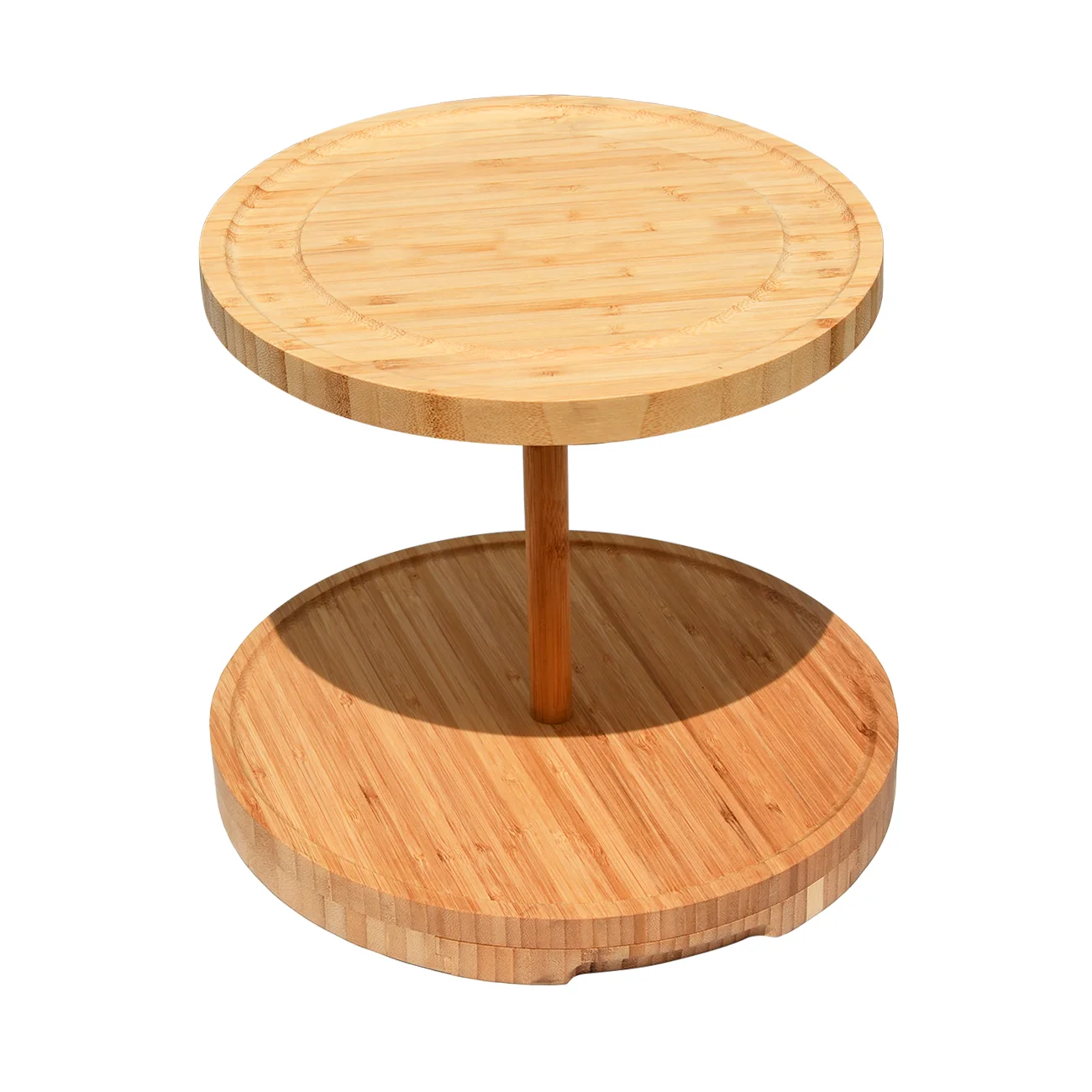 Wholesale Round Bamboo Wood Cupcakes Stand Display Cheese Board With Hidden Drawer