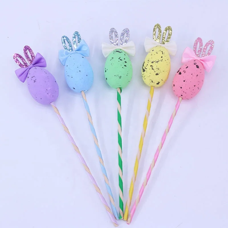 2024 New Style Easter Bunny Artificial Bird Eggs Wand Stick Rabbit Easter Fairy Wand Decoration Party Supplies