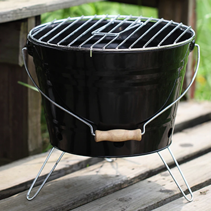  Portable Metal Outdoor Round Shape Pail Barbeque Bucket Bbq Charcoal
