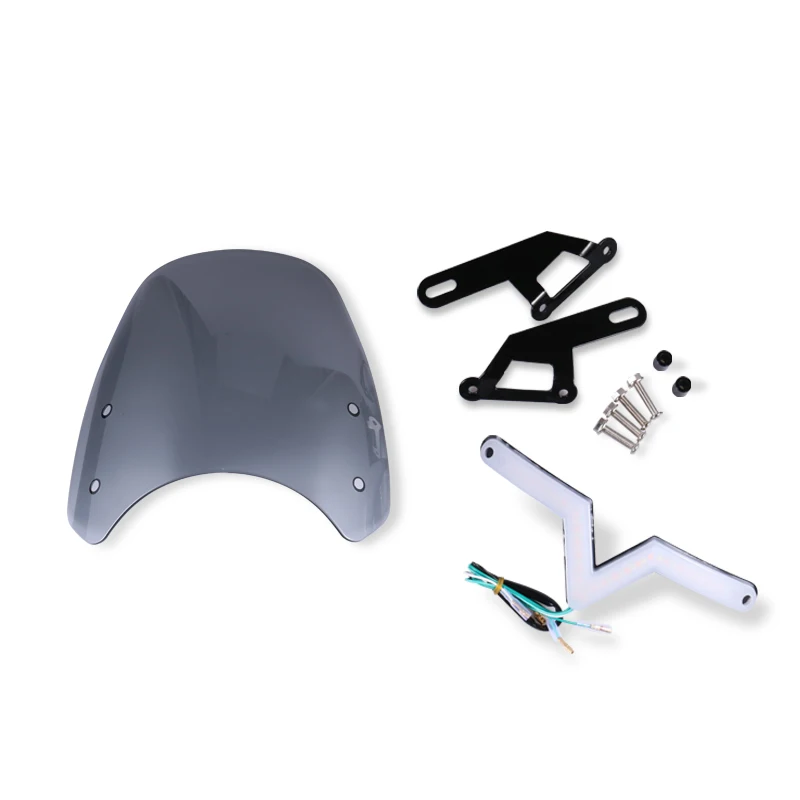 PC Motorcycle Windshield Racing Windscreen Wind Deflector With Bracket For Cafe Racer Bobber Chopper Softail