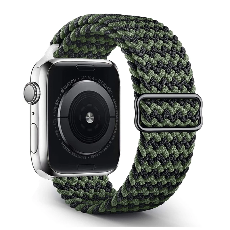 Ремешок нейлоновый для часов регулируемый эластичный браслет Apple Watch Series 6 5 4 3 2 1 38 40 42 44