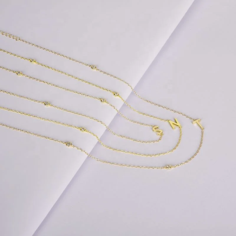 5A Zircon 925 Sterling Silver Collarbone Chain 18K Gold Plated Jewelry 26 Alphabet Initial Letter Necklace