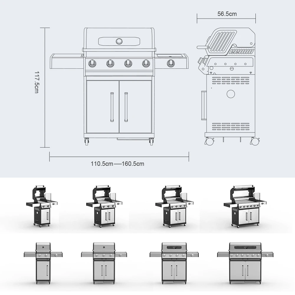 Outdoor 4-Burner with Side Burner Cabinet Propane Gas Stainless Steel Grill