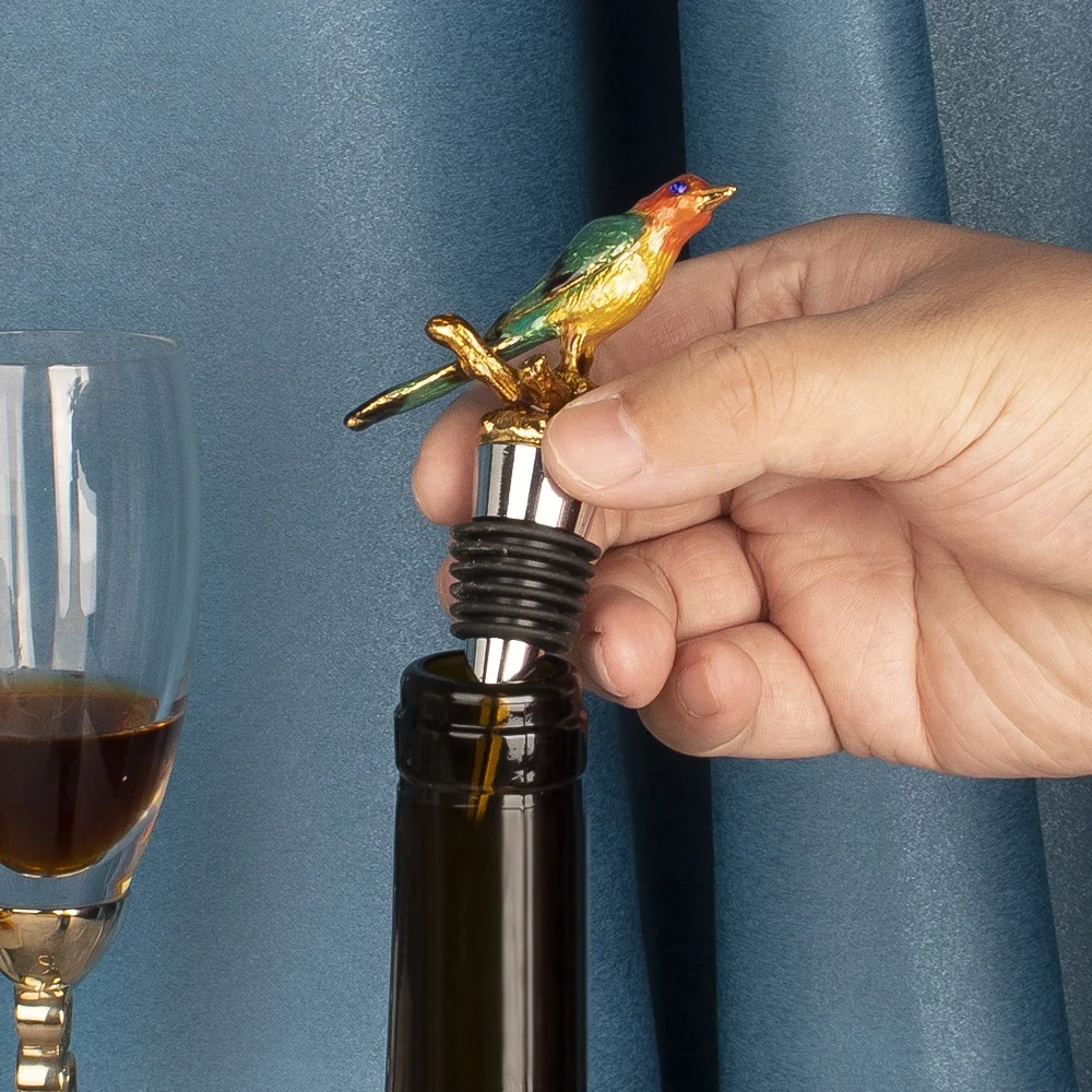 Custom Wine Bottle Stopper Silicone Zink Alloy Metal Silicone Enamel Color Parrot Animal Head Red Wine Bottle Stoppers