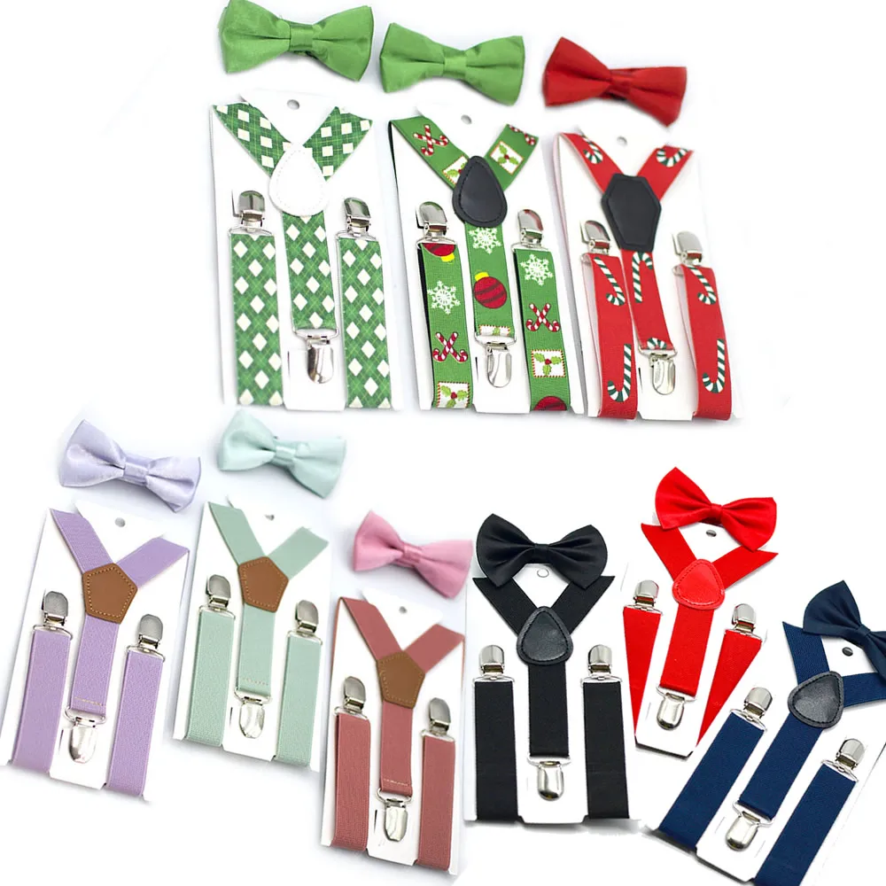 Q31049 Kids Christmas snowflakes  Y-Back Clip-on straps Suspender Baby Adjustable Braces Kids Suspenders With Bowtie