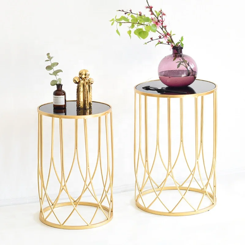 light luxury metal art mirror top coffee table round tea table  for sofa living room bedroom side table