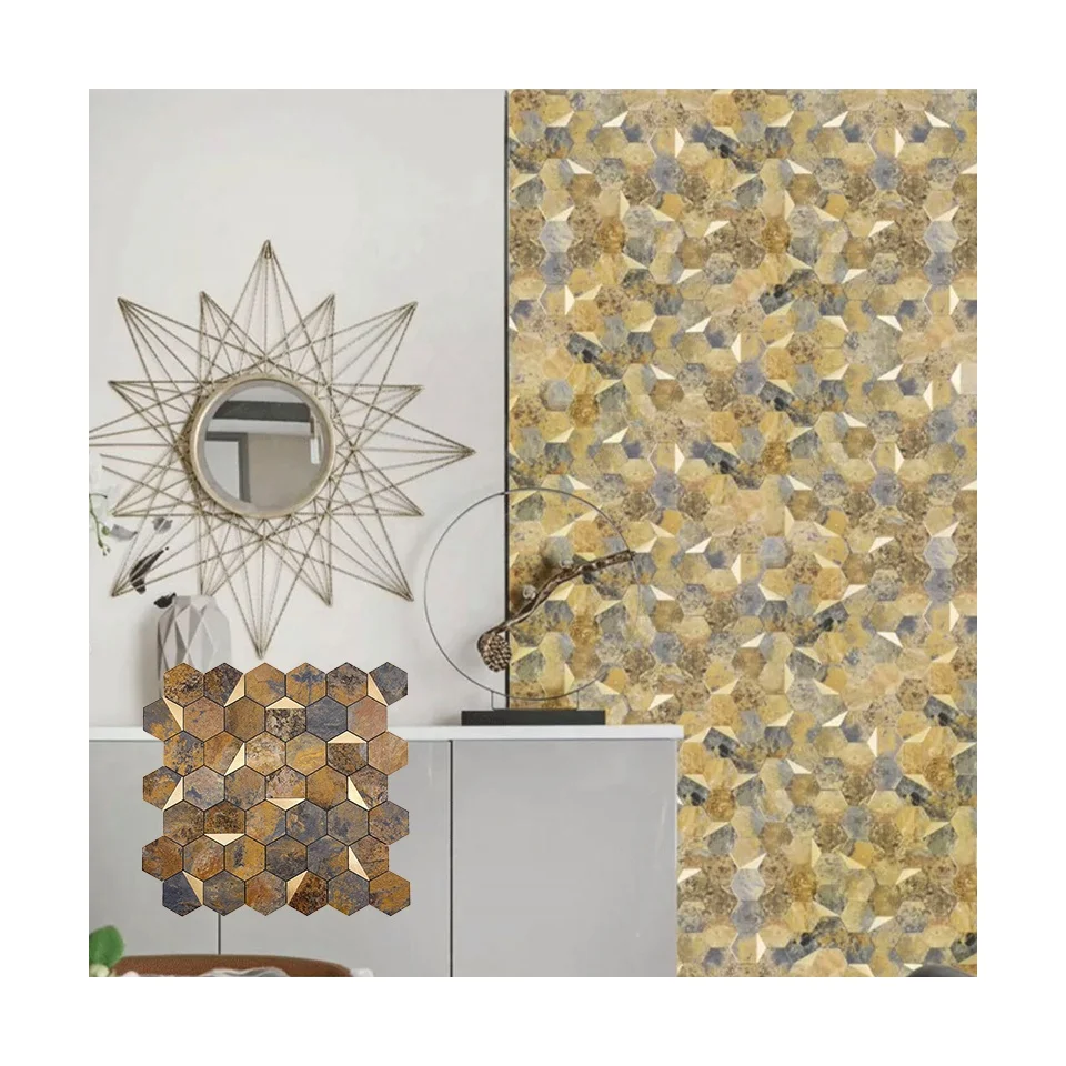 New design brown silver stick mosaic wall tiles PVC and Aluminium tiles for kitchen and bathroom wall