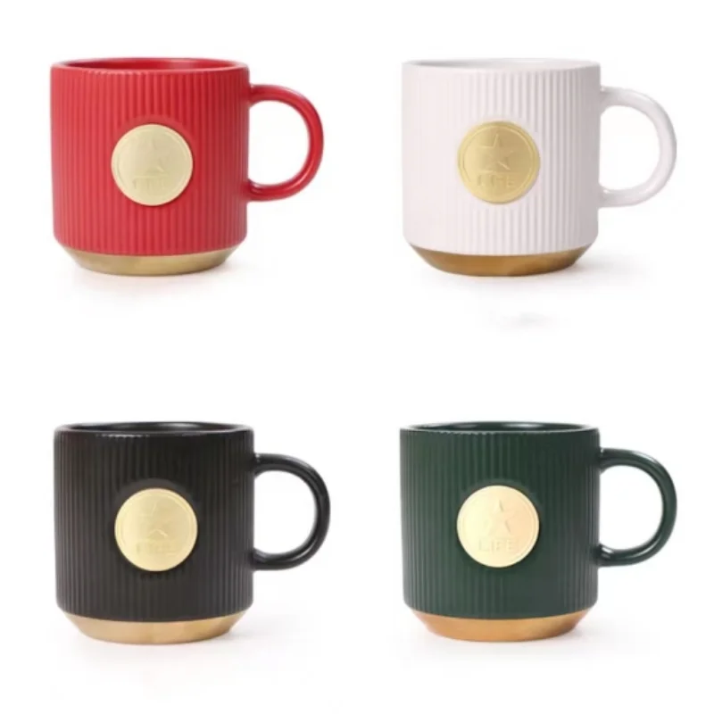 Modern 470ml Embossed Bronze Medal Ceramic Coffee Mug for Home Anniversary Celebrations for Restaurants and Hotels