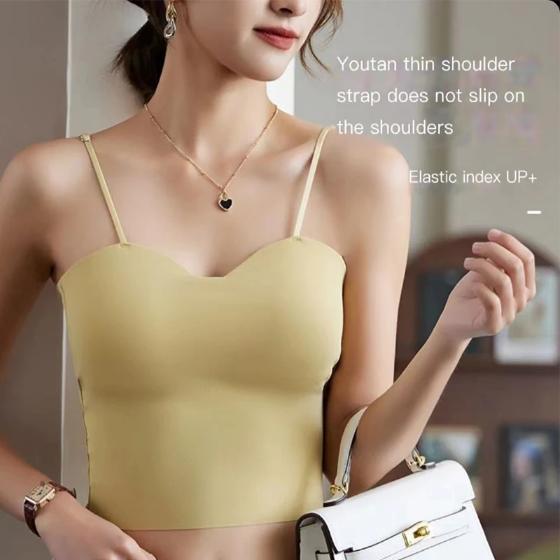 New Ice Silk Scarless Nude Feel Adjustable Sling Strap Cross Beauty Back Fixed One piece Cup Wrapping Chest