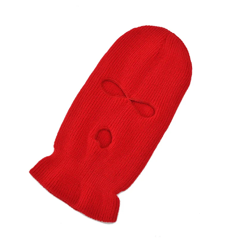 Quick Shipping Wholesale Three Holes Winter Knit Beanie Masks Acrylic Cycling Beanie Balaclava Mask Hat With Stock