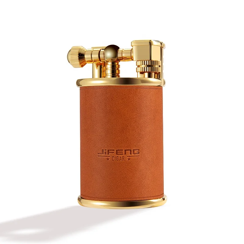 JIFENG JF-112 по индивидуальному заказу из коровьей кожи с кремнем Заправка газа зажигалка для сигарет и сигар любителей курения