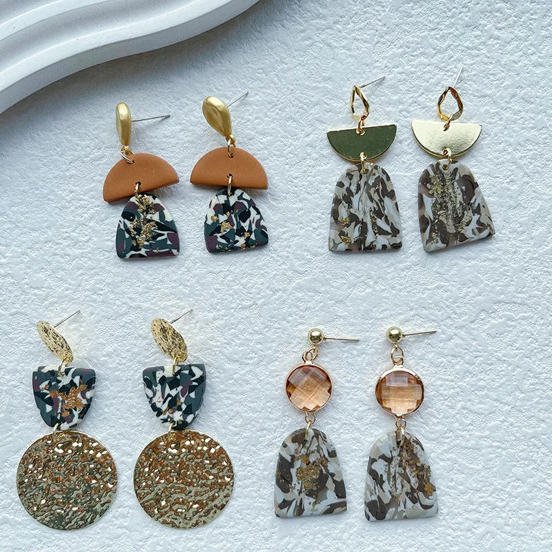 Handmade Multiple Abstract Pattern Geometric Dangle Earring Polymer Clay Drop Earrings for Women