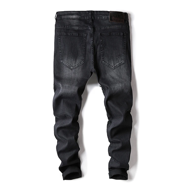 Pant Men high Street Jeans Holes Hip Hop blue/black Trousers Male Elasticity Punk Rock Pants 2020 new arrival biker jeans slim