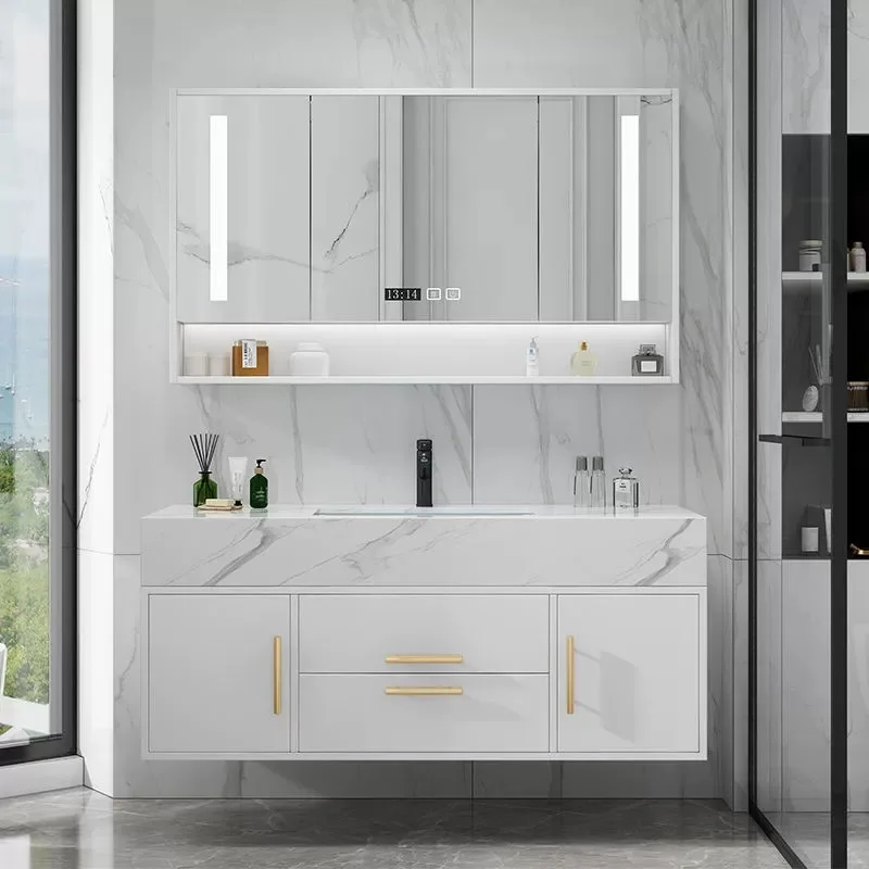 selling products standard l shaped solid rock marble floating toilet cabinet bathroom vanity set