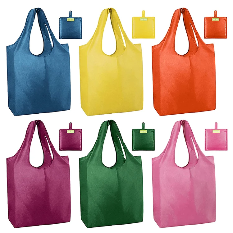 Custom eco recycle nylon foldable grocery tote bag polyester reusable folding shopping bag