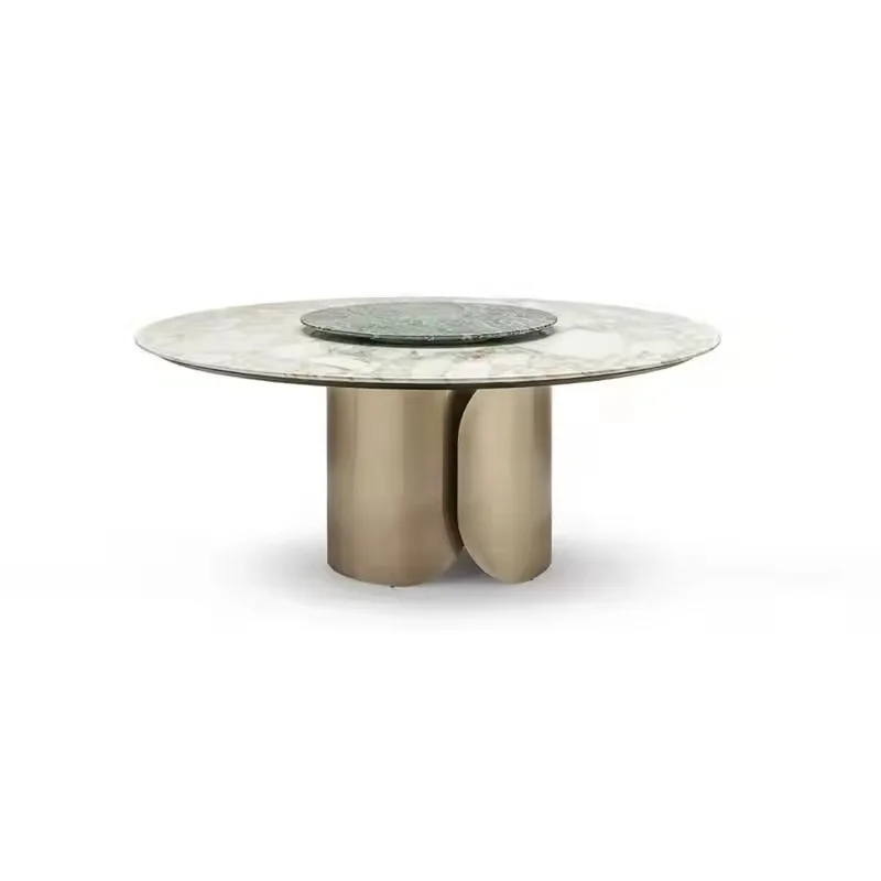 Modern 8-Seater Circular Dining Table | Gold Metal Frame with Sintered Stone Marble Top