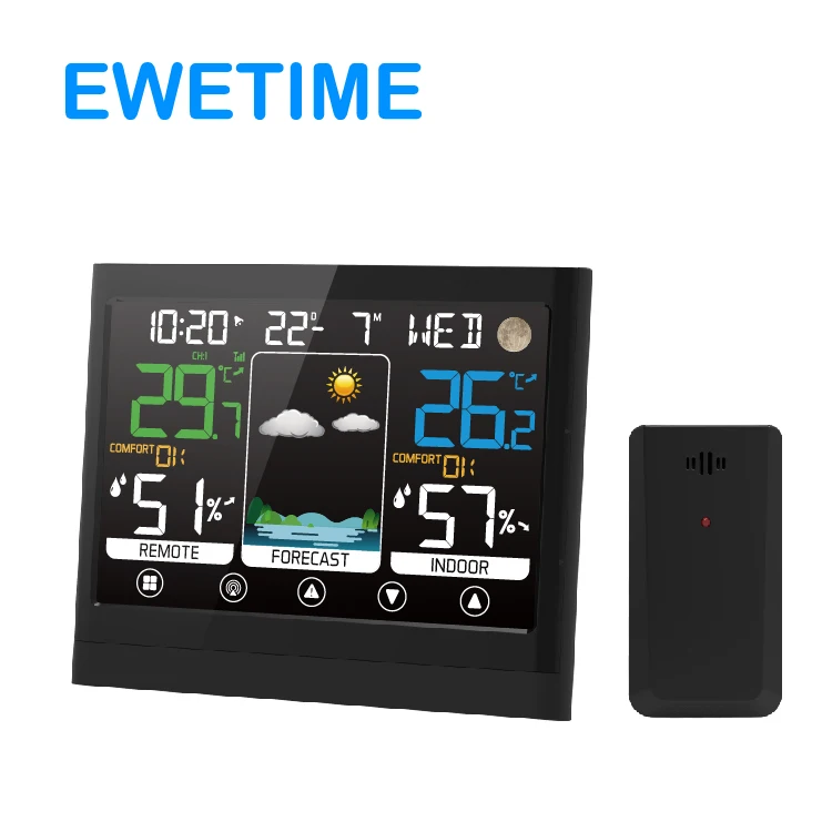 433Mhz wireless color weather station clock with indoor/outdoor temperature and humidity moldy risk alert heat index dew point