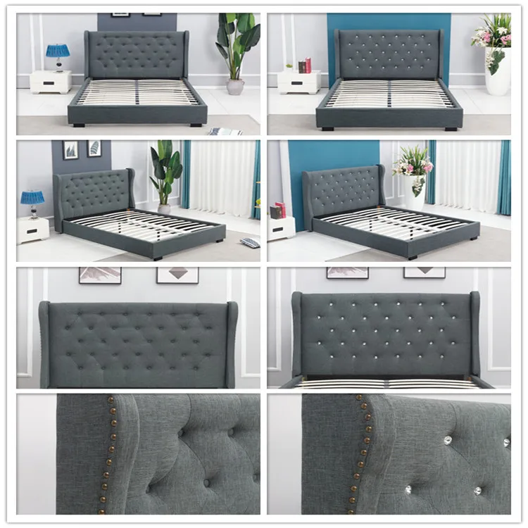 Tufted headboard upholstered fabric linen leather bed modern design bedroom twin double queen king size furniture