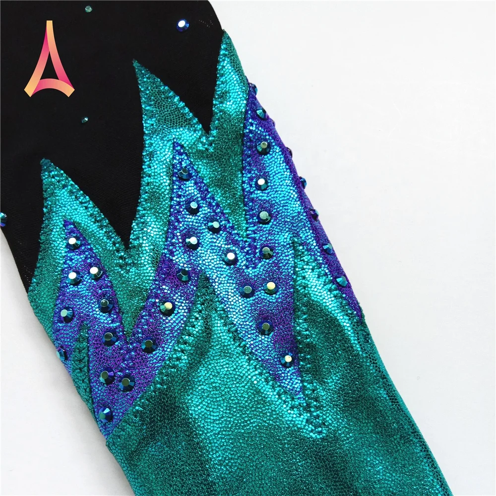 Green Black Ombre Shiny Leotard Long Sleeve Gymnastics Leotards