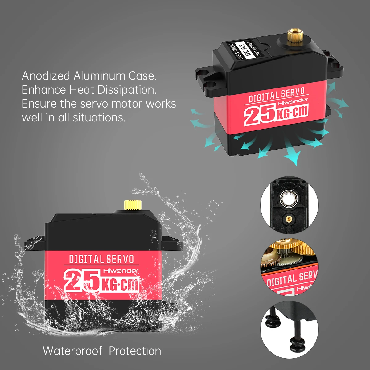 Hiwonder HPS-2518 25KG High Torque Digital Servo Full Metal Gear Supports Robotic Arm/RC Car/Single Shaft Servo