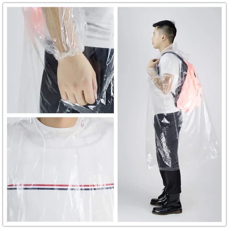 light weight PE disposable raincoats cover Emergency Rain Ponchos for Men Women Assorted Colors
