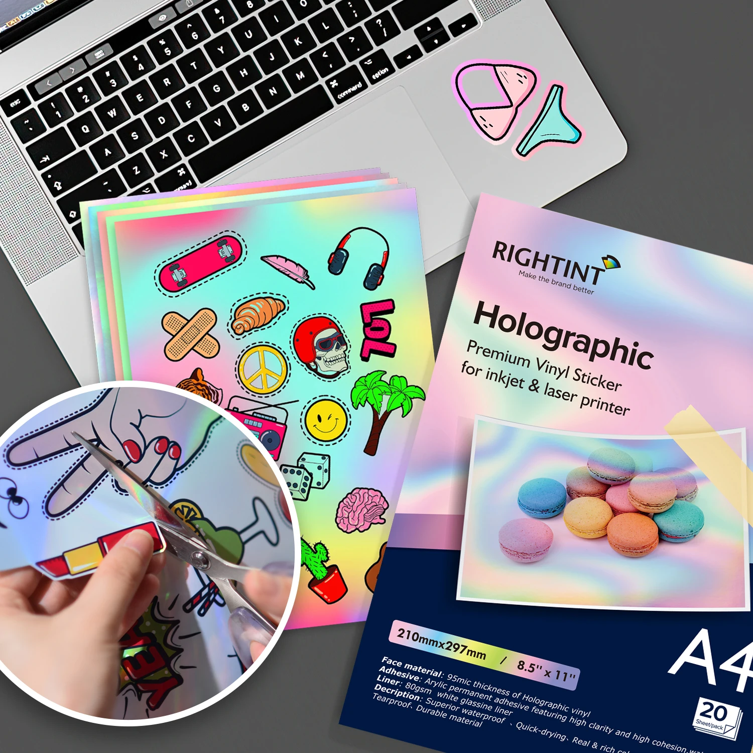 Premium Self Adhesive Holographic sticker paper A4 Size Free Decoration or Printing in Sheet