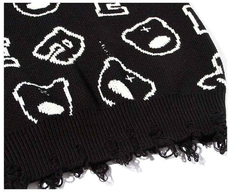 Nanteng Custom Logo Low MOQ Autumn Winter Warm Printed Jacquard Knitwear Crew Neck Raw Edges Men Pullover Sweater