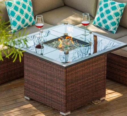 Burning Gas Fire Pit Desk Winter Commercial Lounge Terrace Heater Chimenea Heavy Duty Landscape Furniture Fire Pit with Glass