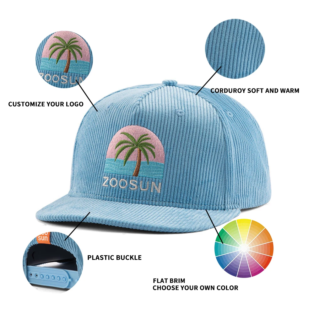 Aung Crown High Quality 5 Panel Embroidered Corduroy Snapback Cap Adjustable Size Premium Structured Flat Bill Snapback Hats