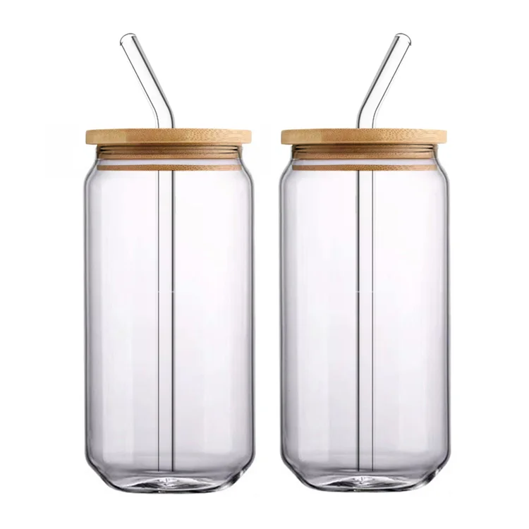Wholesale Custom Logo 16oz Beer Glass with Bamboo Lid and Straws Aesthetic Glass Beer Can Glass Iced Coffee Beer Glasses