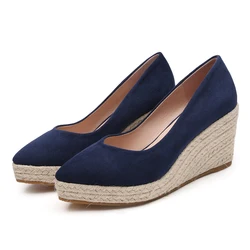 Hot sales pointy toe shoes ladies wedges jute ropes slip on shoes women casual shoes