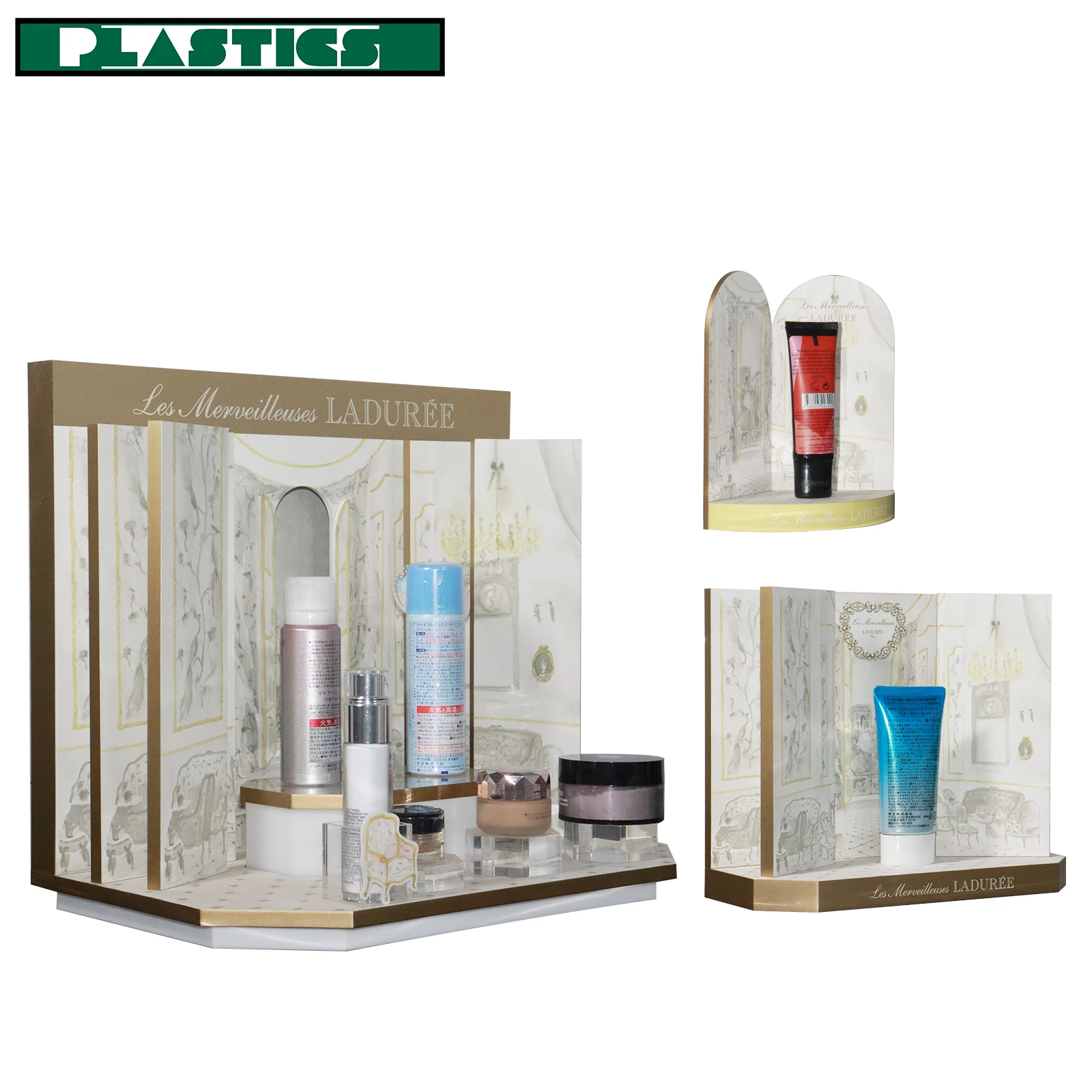 2022 Retail Countertop Acrylic Cylinder Cosmetic Skincare Products Display Rack Makeup LED Display Stand