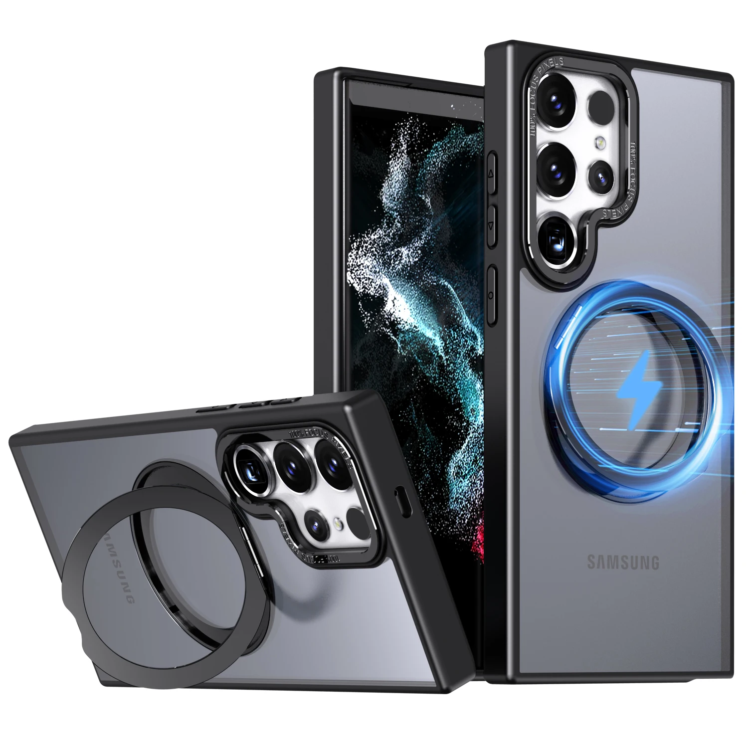 Rotation Luxury Phone Case For Samsung Galaxy S23 Ultra S22 PLUS FE Kickstand Strong Magnetic Wireless Charging Mobile Cover