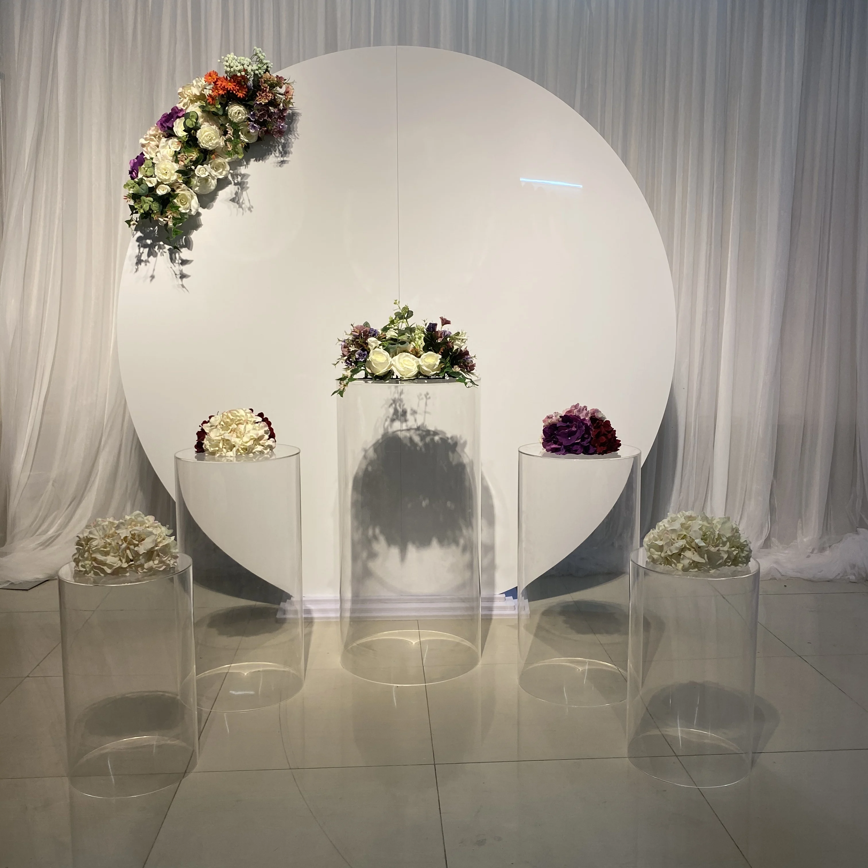 Birthday Party Clear  Round Pillar Pedestal Wedding Birthday Decorative Columns White Square Acrylic Stand For Cake Flower