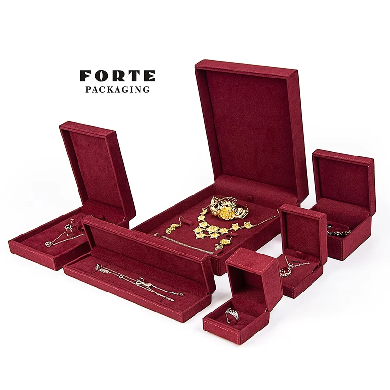 FORTE бордовый Caja de joyas темно-красный бархатный набор «Ювелирные изделия» коробка с индивидуальным логотипом кольцо кулон фланелевые шкатулки для ювелирных изделий