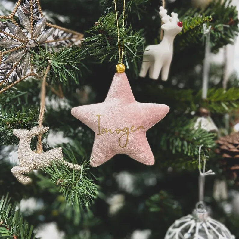 Personalized Baubles Xmas Tree Ornaments Christmas Velvet Star Pendant Custom Plush Star Ornaments Christmas Decor Velvet Star