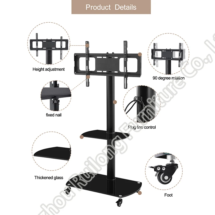 
Modern Luxury Simple Movable LCD Plasma TV Trolley Stand Designs Floor Mount Mobile Metal Iron Glass TV Stand With Wheels 