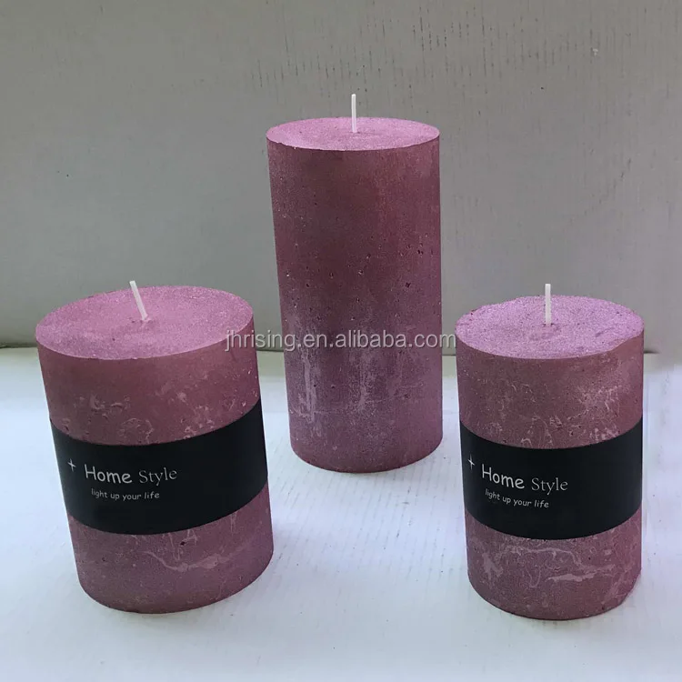 Wax burning pillar candle, metallic paint candle