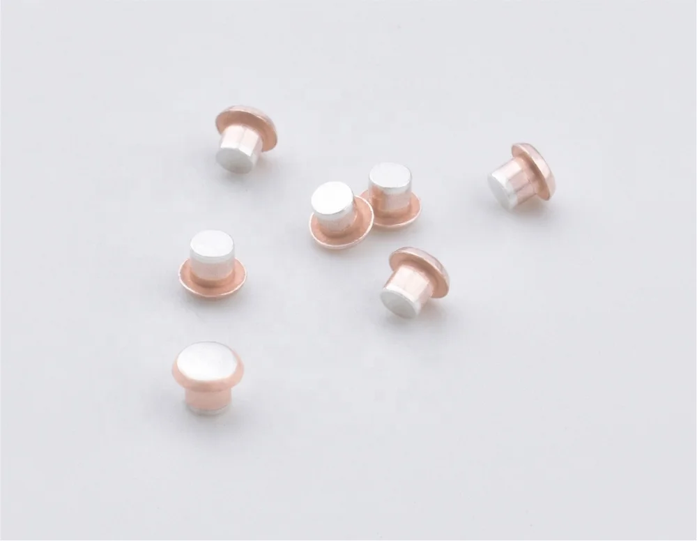 Customized Three-Material Stamping Parts Trimetal Contact AgSno12 Silver Alloy Copper Rivet