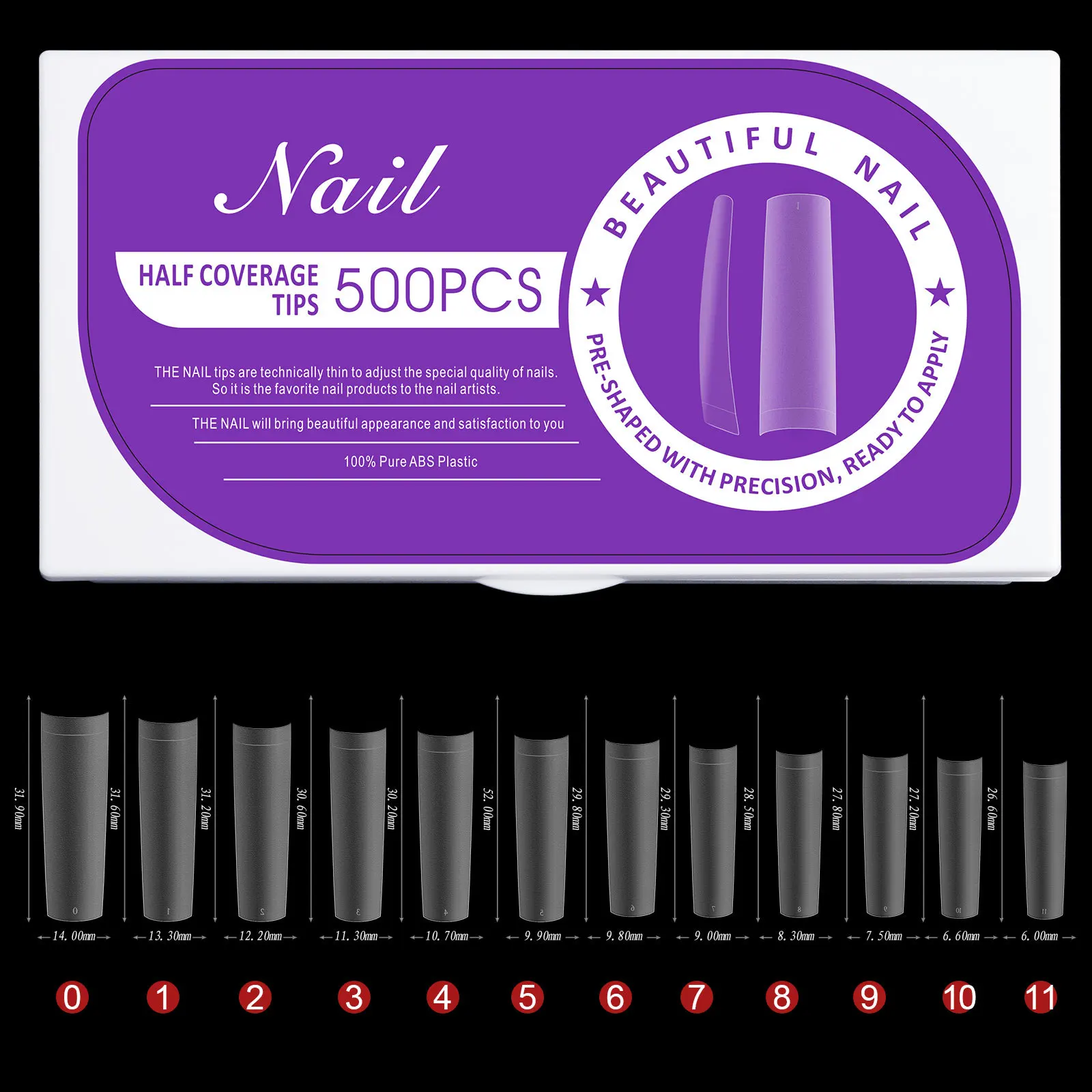 2024 Matte Half Cover Square Nail Art Tip Ultra Thin Soft Gel Frosted Nail Tips 500pcs/box Traceless Stiletto Straight Nail Tips