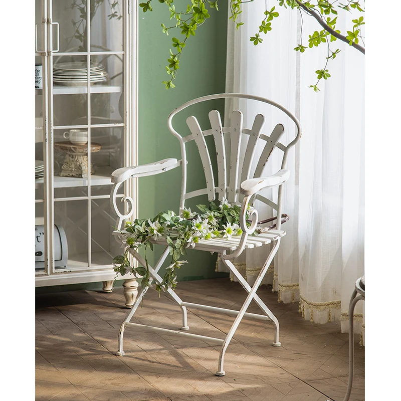 European Scandinavian Design Nordic Retro White Living Room Solid Wood Antique Vintage Decorative Metal Dining Chair