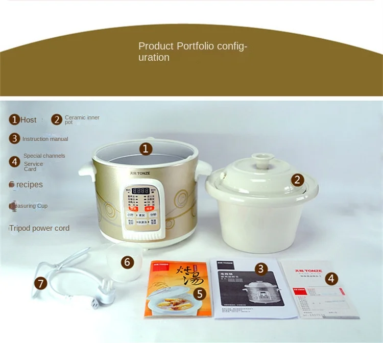 TONZE Small Kitchen Appliances Chinese Porcelain Liner Chicken Soup Customized Sausepan Slow Cooker