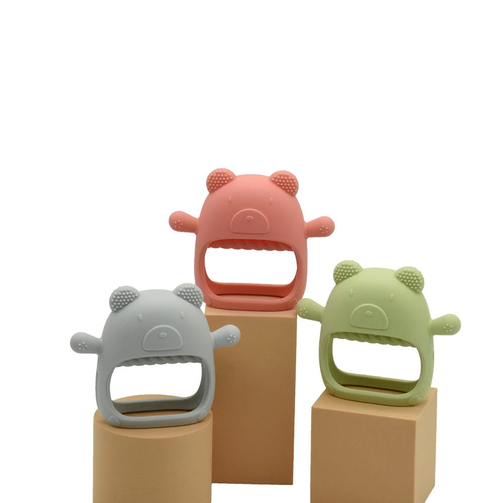 BPA Free Silicone Baby Teething Toys Anti Dropping Baby Chew Toys Hand Baby Teether Pacifier for Soothing Teething Pain Relief